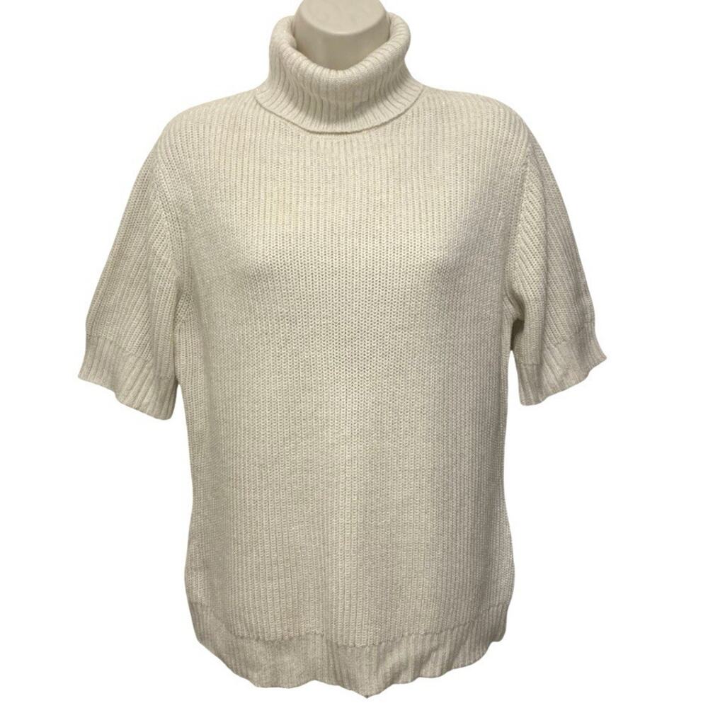 Vintage Kathie Lee Cream Gold Metallic Sparkle Turtleneck Sweater Large